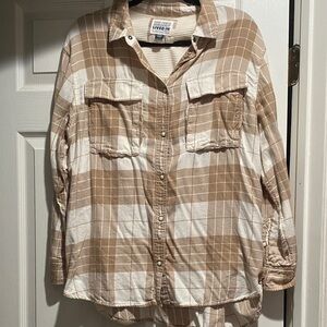 American Eagle Outfitters Beige and Cream Checkered Shirt